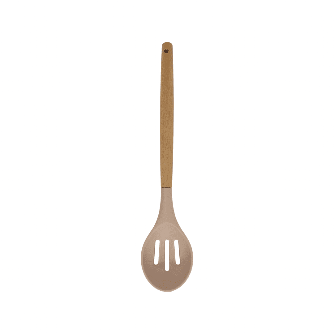 Cook Style - Silicone Kitchen Food Spoon Skimmer With Wooden Handle - Beige - 35x8cm - 520008234