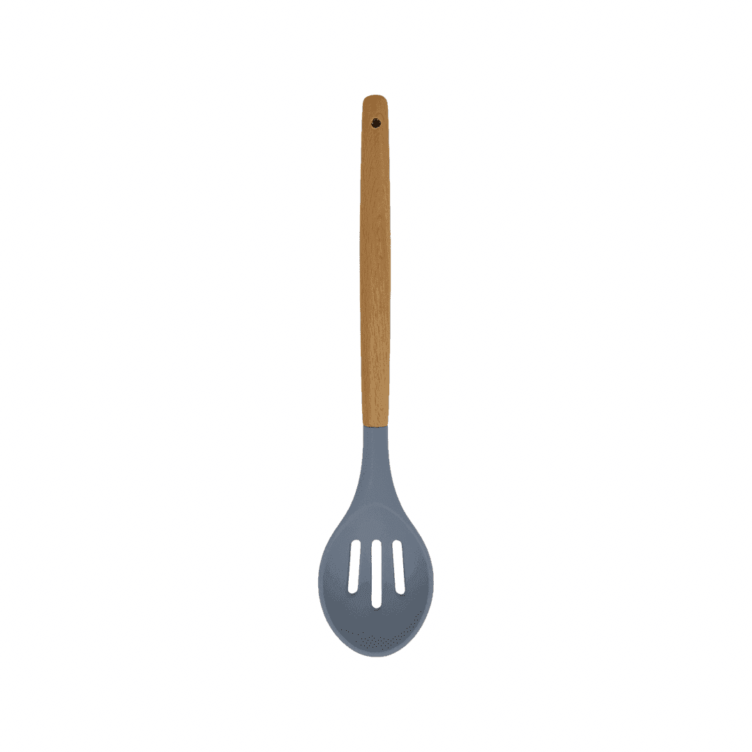 Cook Style - Silicone Kitchen Food Spoon Skimmer With Wooden Handle - Grey - 35x8cm - 520008232