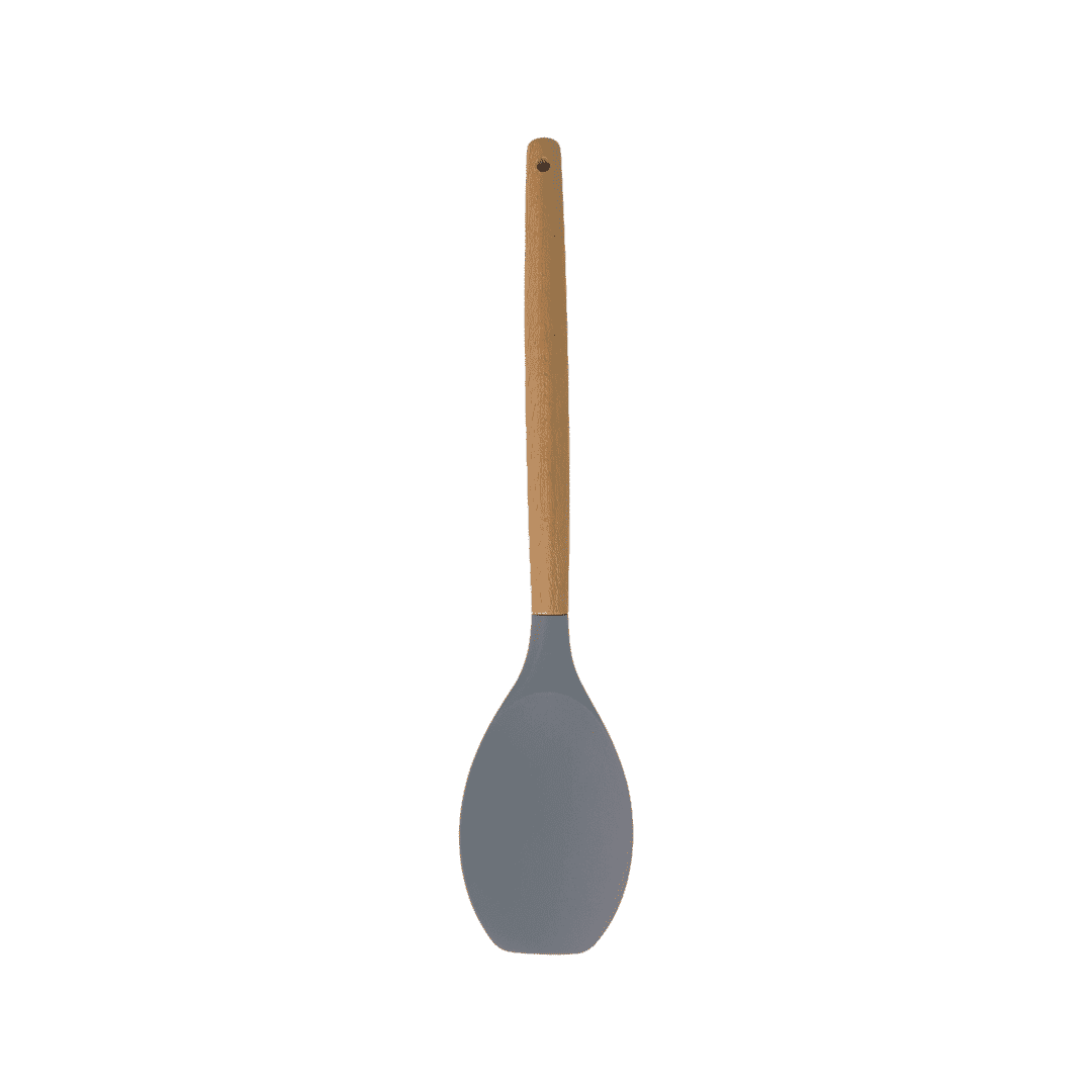 Cook Style - Silicone Kitchen Food Spoon Skimmer With Wooden Handle - Grey - 35x8cm - 520008238