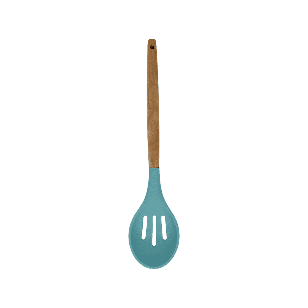 Cook Style - Silicone Kitchen Food Spoon Skimmer With Wooden Handle - Mint Green - 35x8cm - 520008233