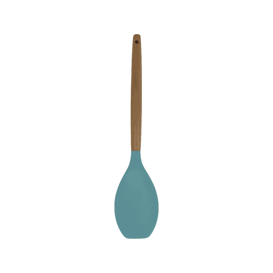 Cook Style - Silicone Kitchen Food Spoon Skimmer With Wooden Handle - Mint Green - 35x8cm - 520008239