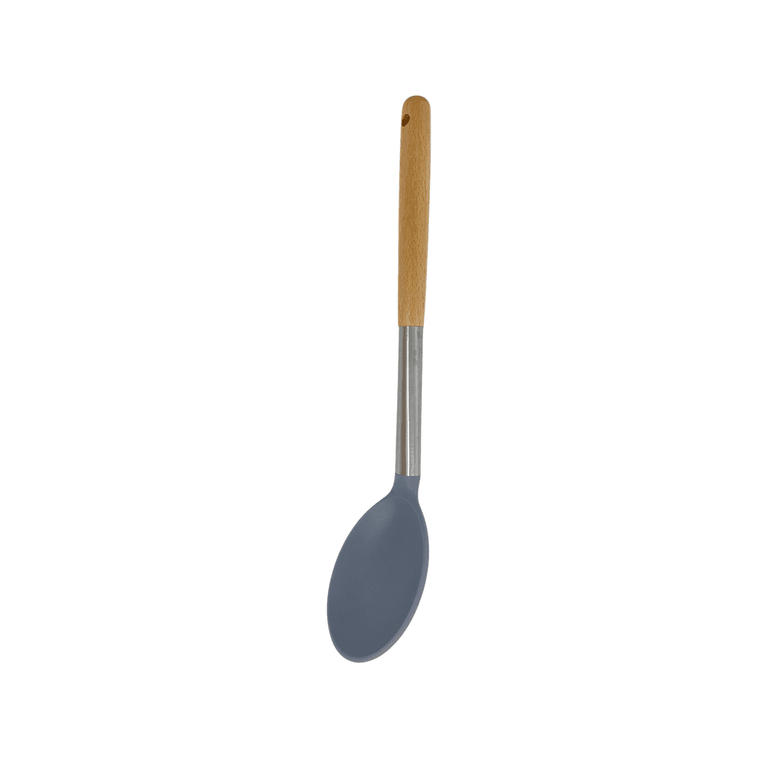 Cook Style - Silicone Kitchen Food Spoon With Wooden Handle - Grey - 35x8cm - 520008219