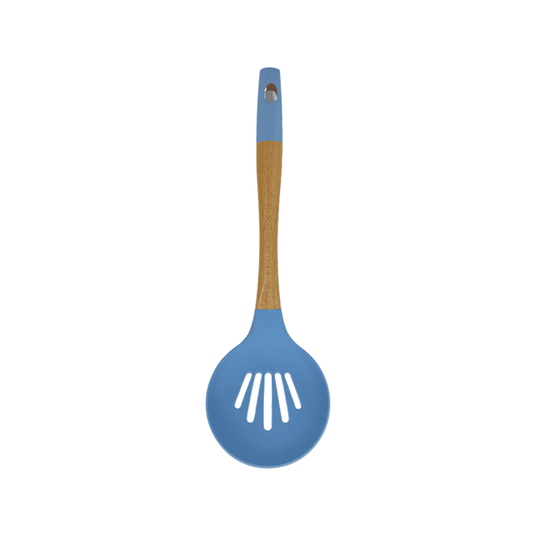 Tessie & Jessie - Silicone Serving Skimmer With Wooden Handle - Blue - 35x8cm - 520008090