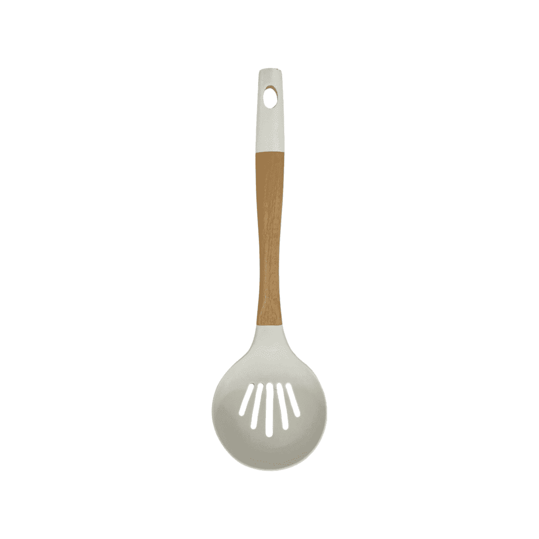 Tessie & Jessie - Silicone Serving Skimmer With Wooden Handle - White - 35x8cm - 520008091