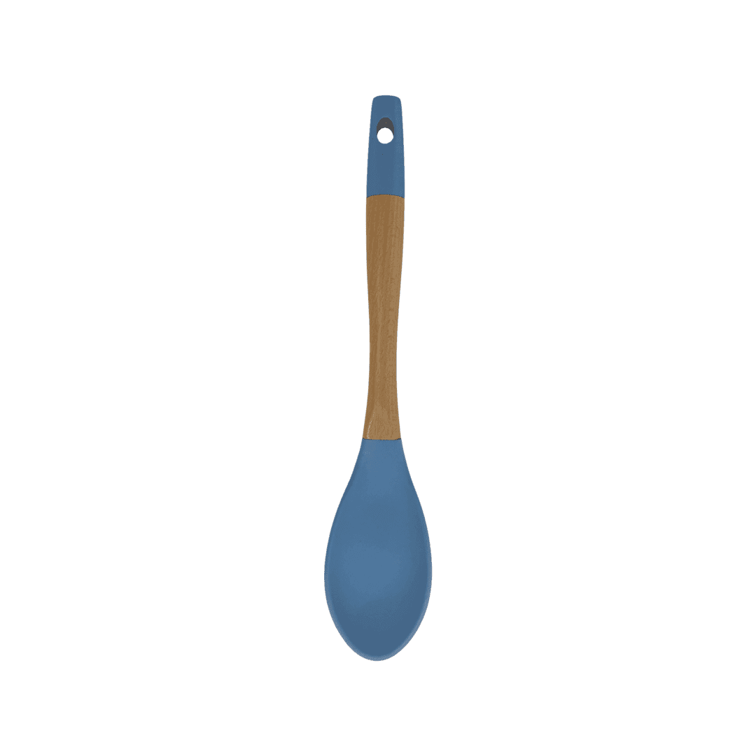 Tessie & Jessie - Silicone Serving Spoon With Wooden Handle - Blue - 35x8cm - 520008086