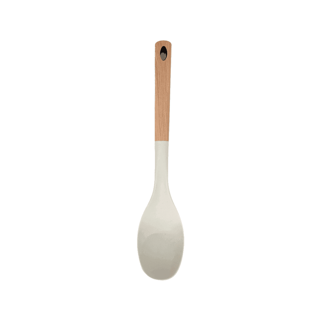 Tessie & Jessie - Silicone Serving Spoon With Wooden Handle - White - 35x8cm - 520008025