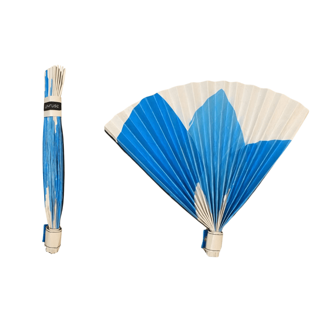 Hand Folding Fan - Blue Squares